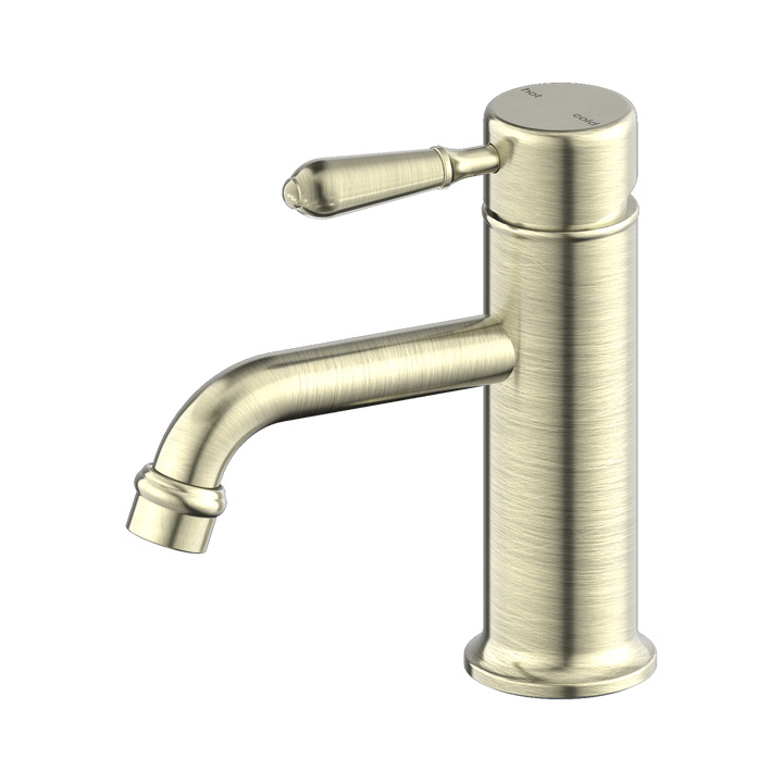 Nero York Straight Basin Mixer w/ Metal Lever Aged Brass