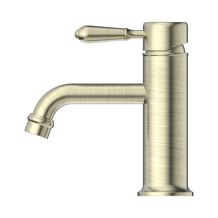 Nero York Straight Basin Mixer w/ Metal Lever Aged Brass