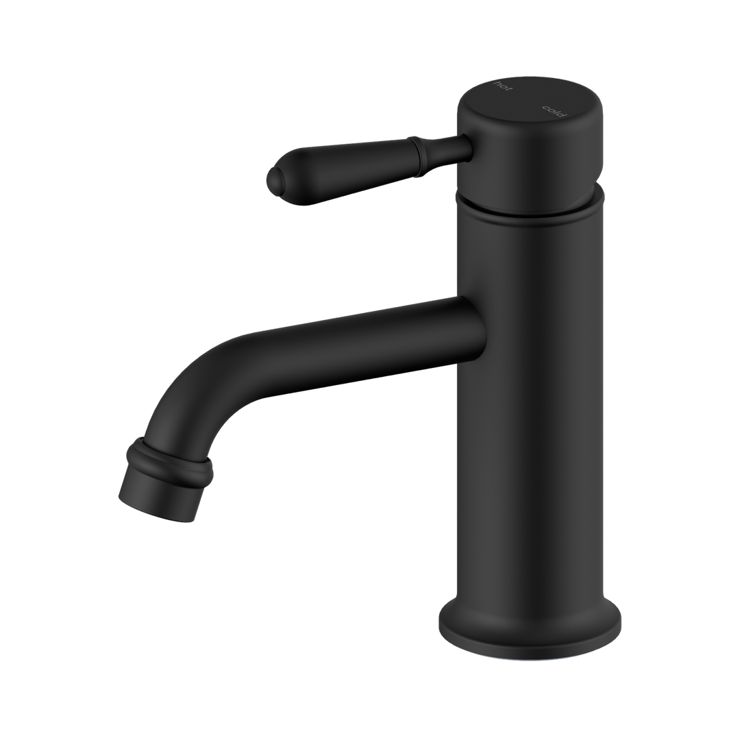 Nero York Straight Basin Mixer w/ Metal Lever Matte Black