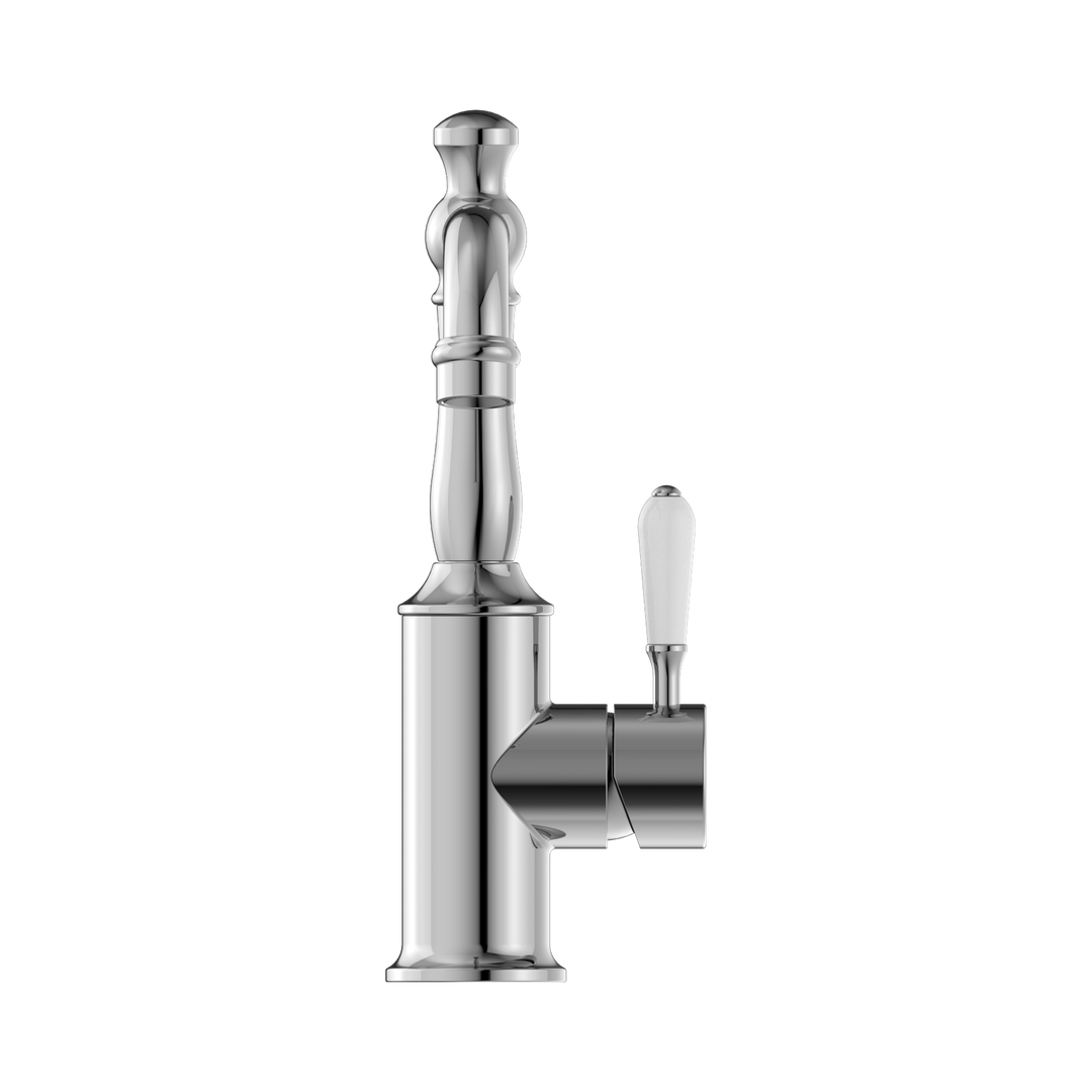 Nero York Basin Mixer Hook Spout w/ Porcelain Lever Chrome