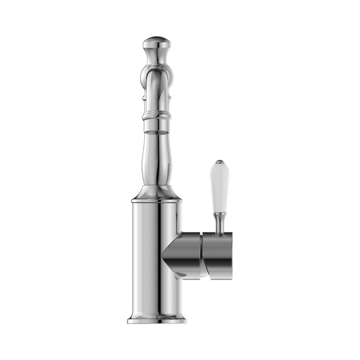 Nero York Basin Mixer Hook Spout w/ Porcelain Lever Chrome