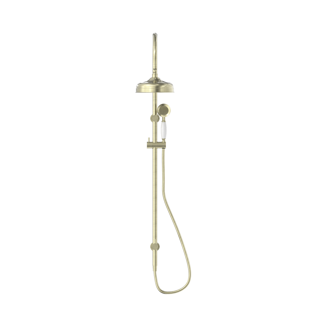 Nero York Twin Shower w/ Porcelain Hand Shower CP Aged Brass