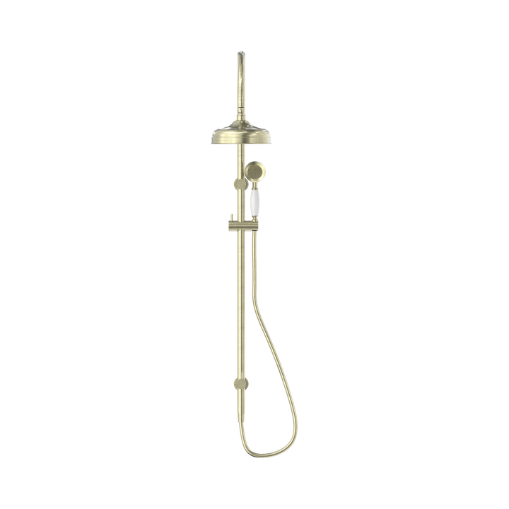 Nero York Twin Shower w/ Porcelain Hand Shower CP Aged Brass