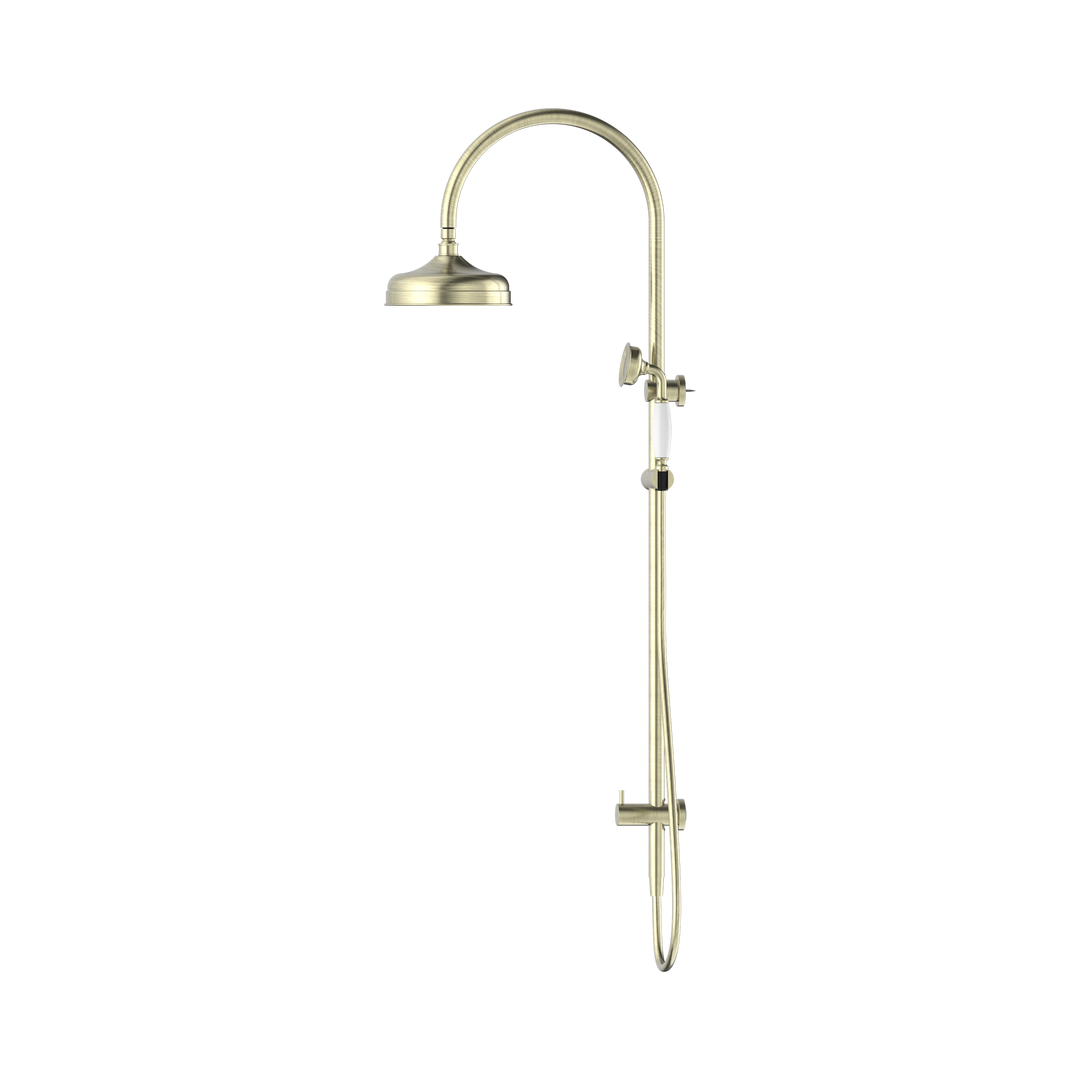 Nero York Twin Shower w/ Porcelain Hand Shower CP Aged Brass