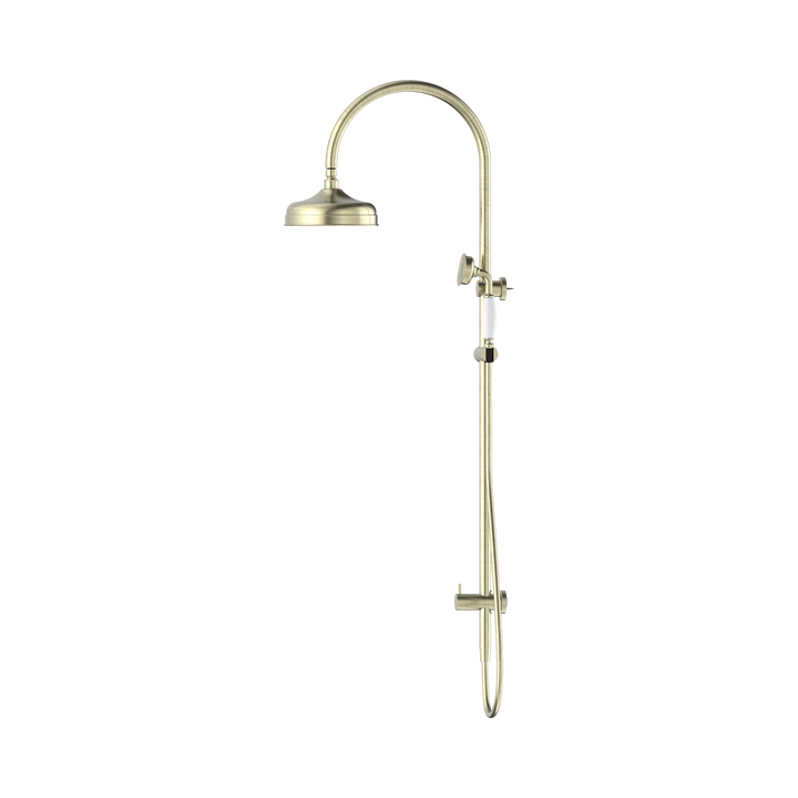 Nero York Twin Shower w/ Porcelain Hand Shower CP Aged Brass
