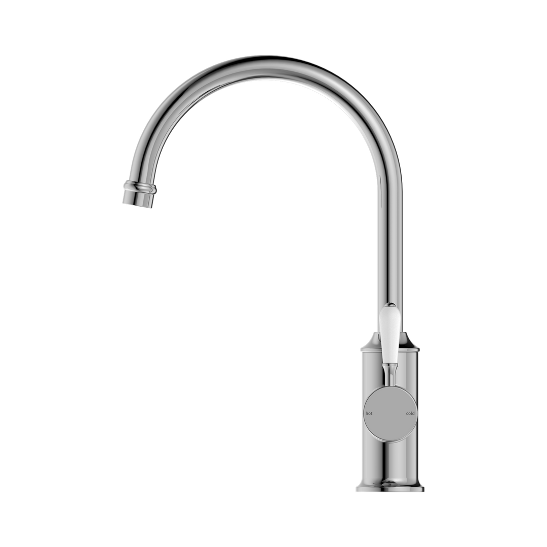 Nero York Kitchen Mixer Gooseneck Spout w/ Porcelain Lever CP Chrome