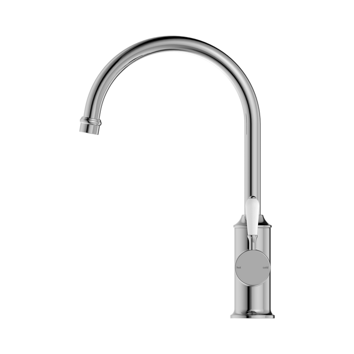 Nero York Kitchen Mixer Gooseneck Spout w/ Porcelain Lever CP Chrome