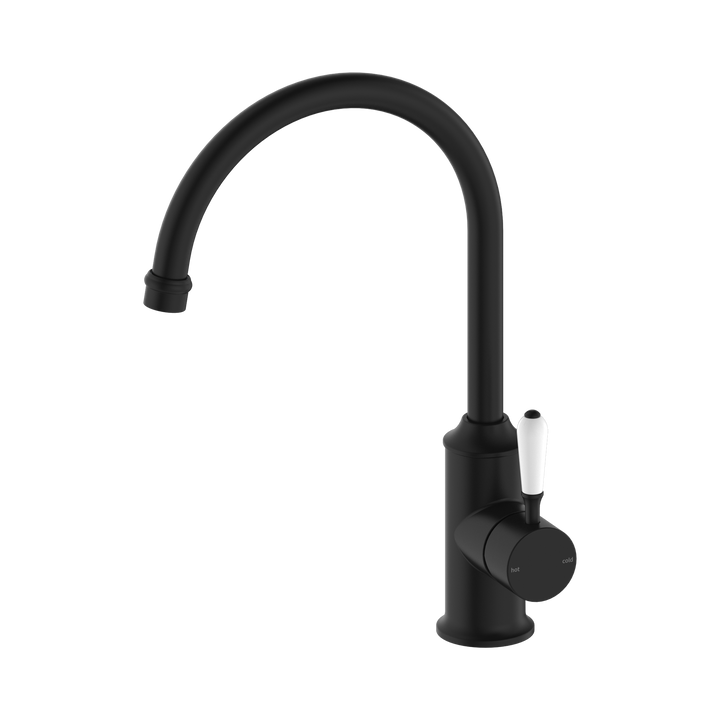 Nero York Kitchen Mixer Gooseneck Spout w/ Porcelain Lever CP Matte Black