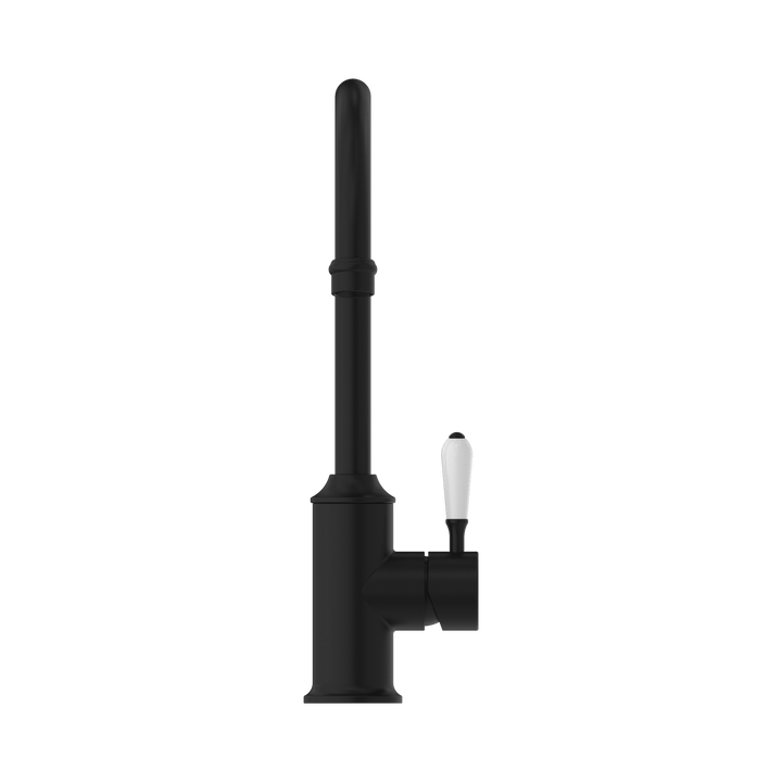 Nero York Kitchen Mixer Gooseneck Spout w/ Porcelain Lever CP Matte Black