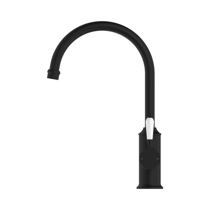 Nero York Kitchen Mixer Gooseneck Spout w/ Porcelain Lever CP Matte Black