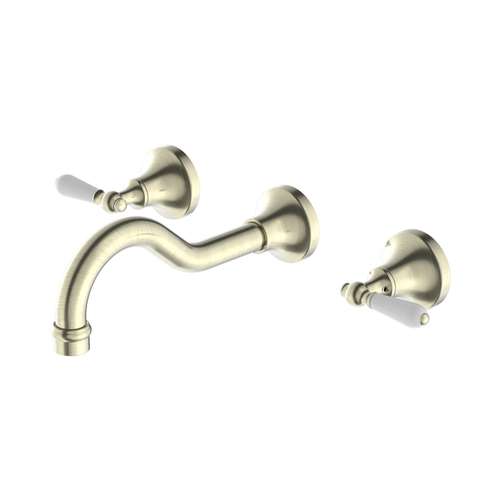 Nero York Wall Basin Set w/ Porcelain Lever Aged Brass