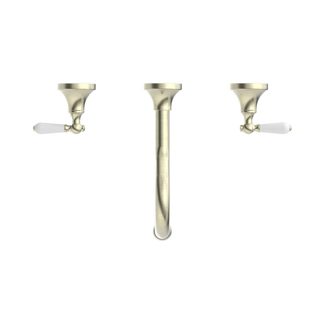 Nero York Wall Basin Set w/ Porcelain Lever Aged Brass