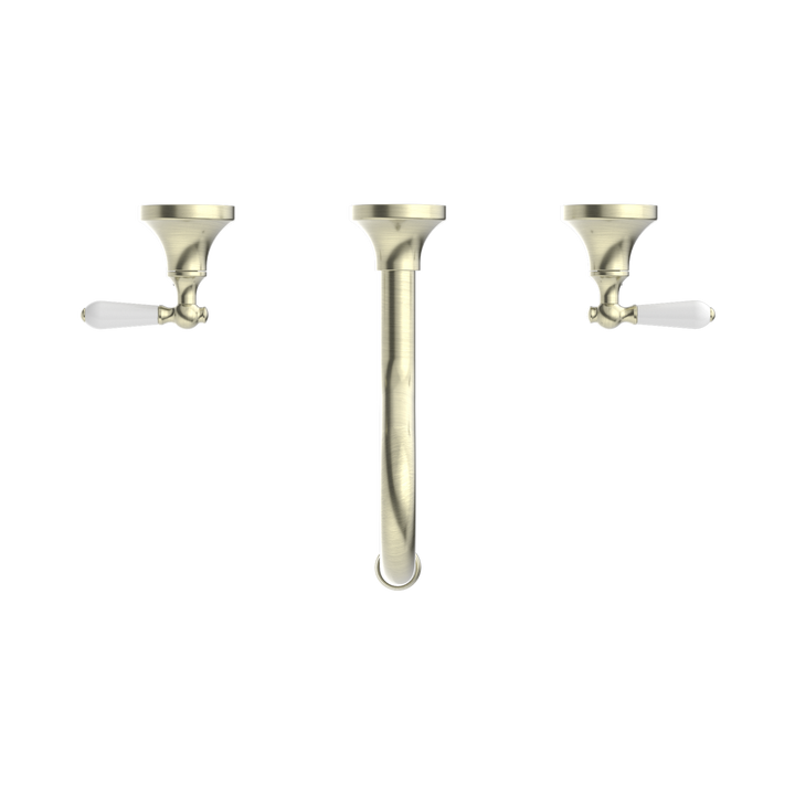 Nero York Wall Basin Set w/ Porcelain Lever Aged Brass