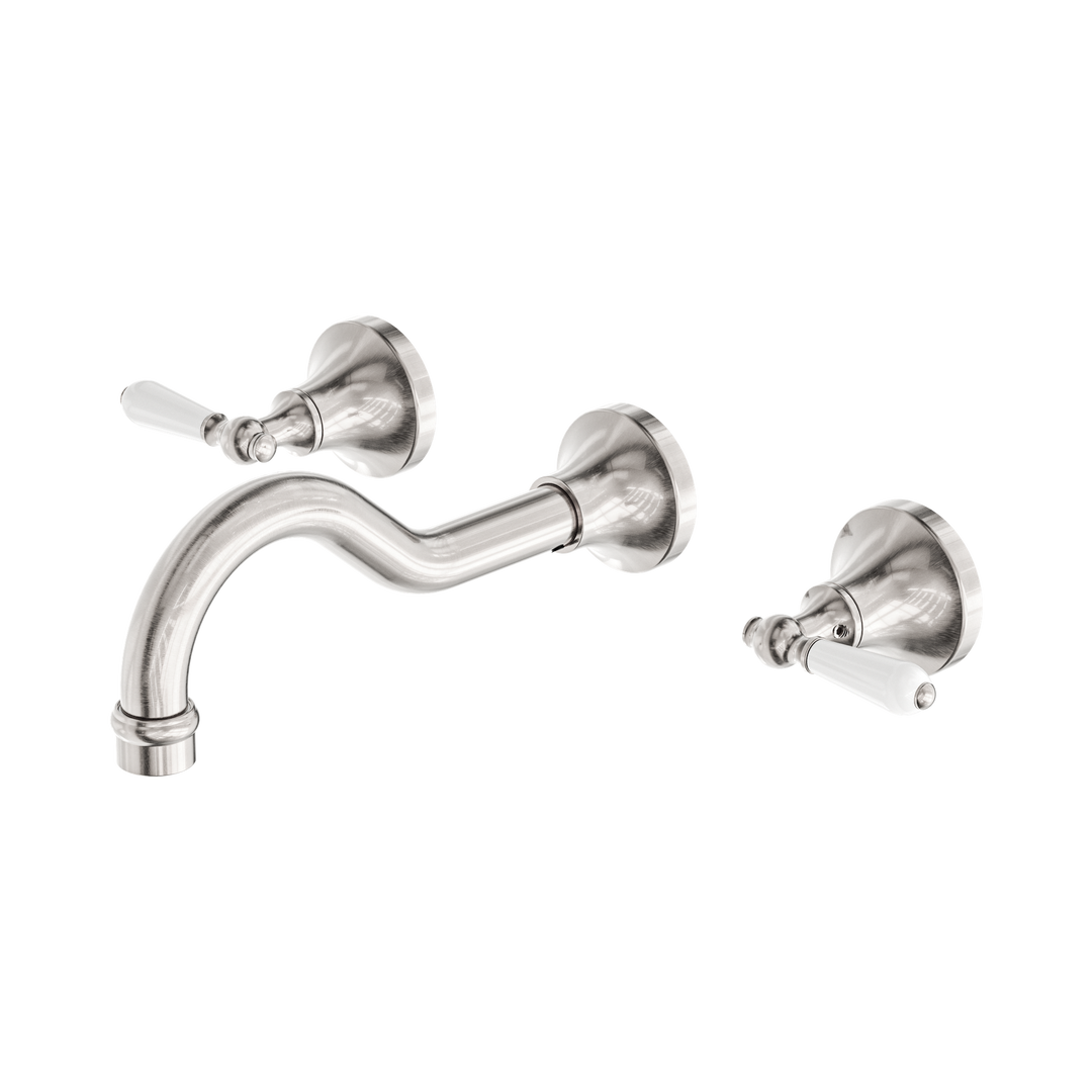 Nero York Wall Basin Set w/ Porcelain Lever Brushed Nickel
