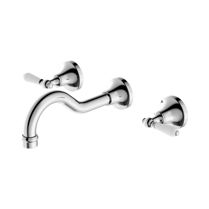 Nero York Wall Basin Set w/ Porcelain Lever Chrome