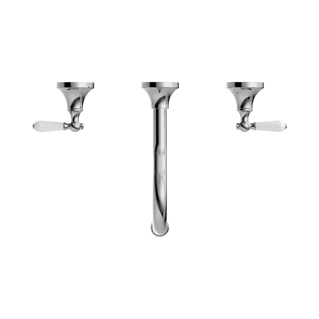 Nero York Wall Basin Set w/ Porcelain Lever Chrome