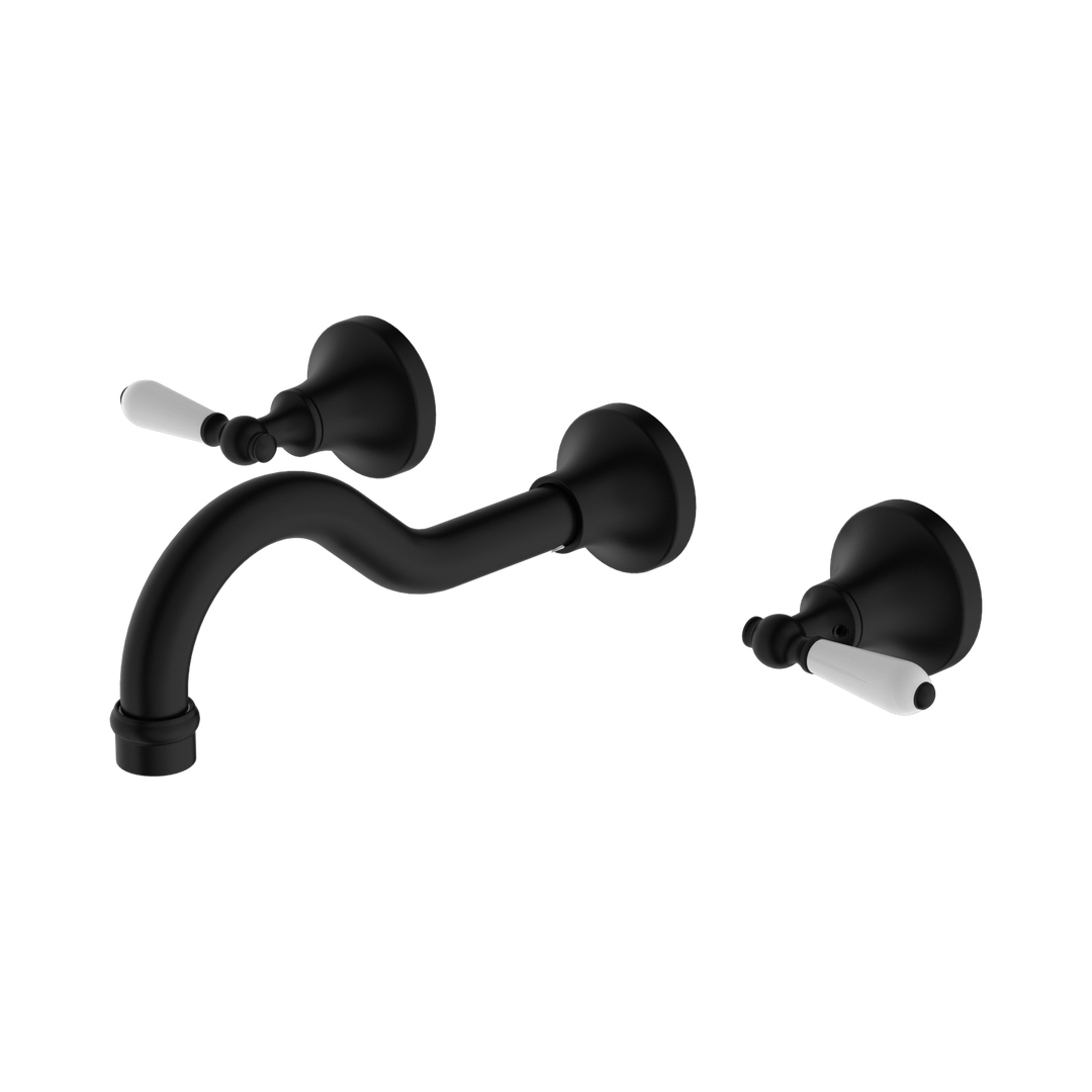 Nero York Wall Basin Set w/ Porcelain Lever Matte Black