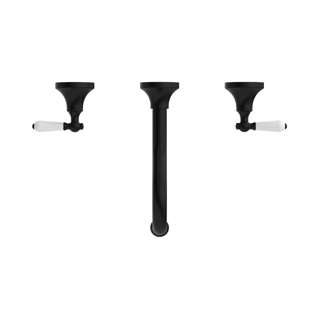 Nero York Wall Basin Set w/ Porcelain Lever Matte Black