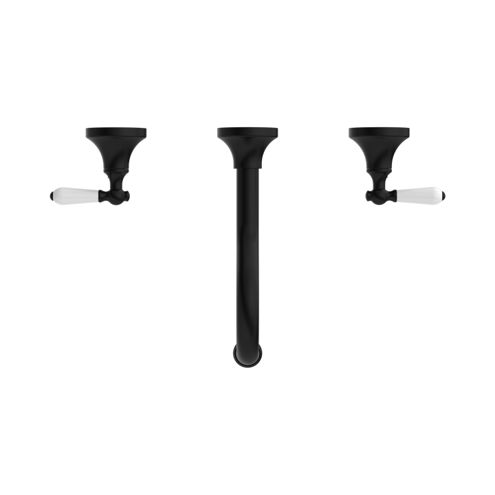 Nero York Wall Basin Set w/ Porcelain Lever Matte Black