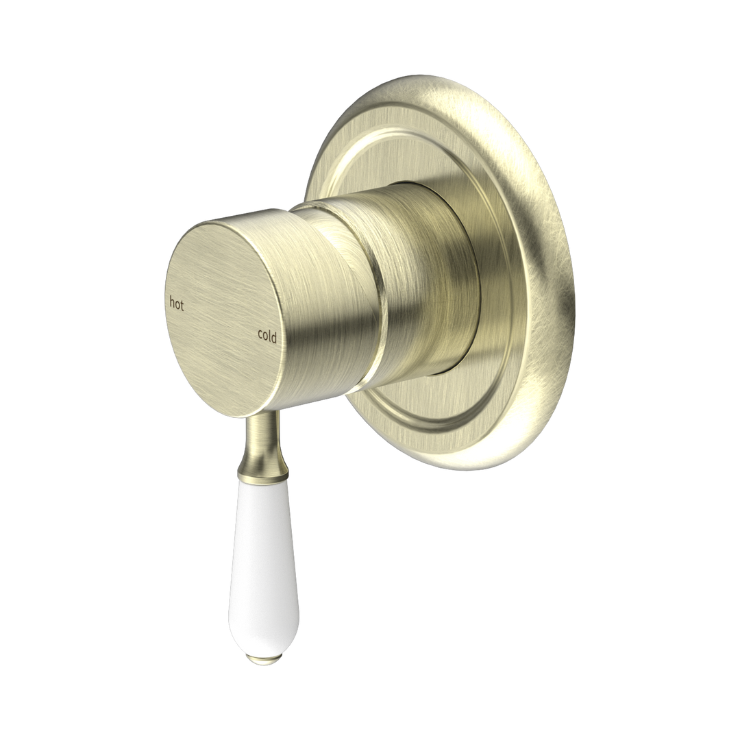 Nero York Shower Mixer w/ Porcelain Lever CP Aged Brass