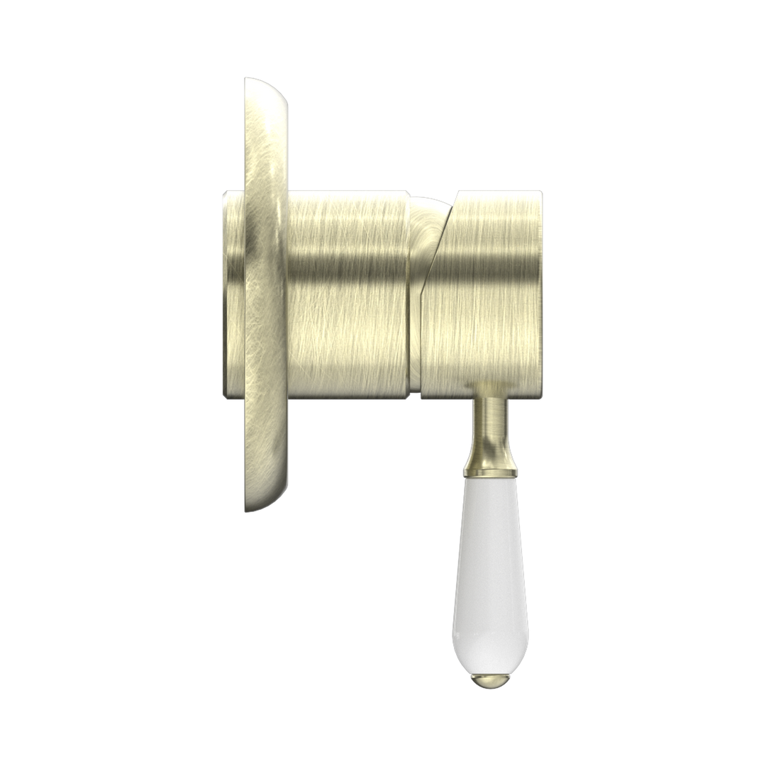Nero York Shower Mixer w/ Porcelain Lever CP Aged Brass