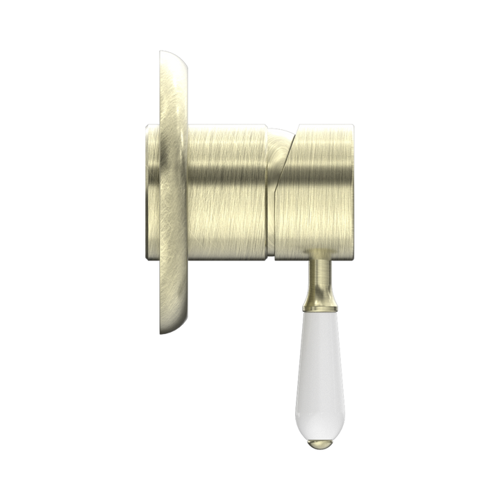 Nero York Shower Mixer w/ Porcelain Lever CP Aged Brass