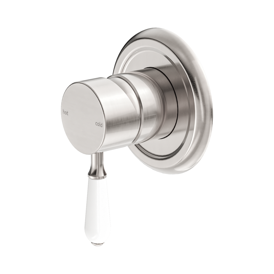 Nero York Shower Mixer w/ Porcelain Lever CP Brushed Nickel