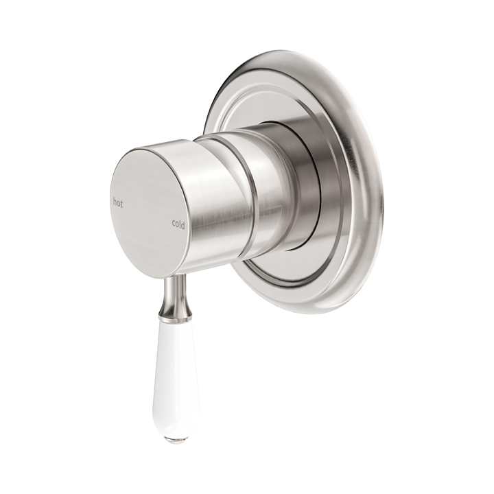 Nero York Shower Mixer w/ Porcelain Lever CP Brushed Nickel