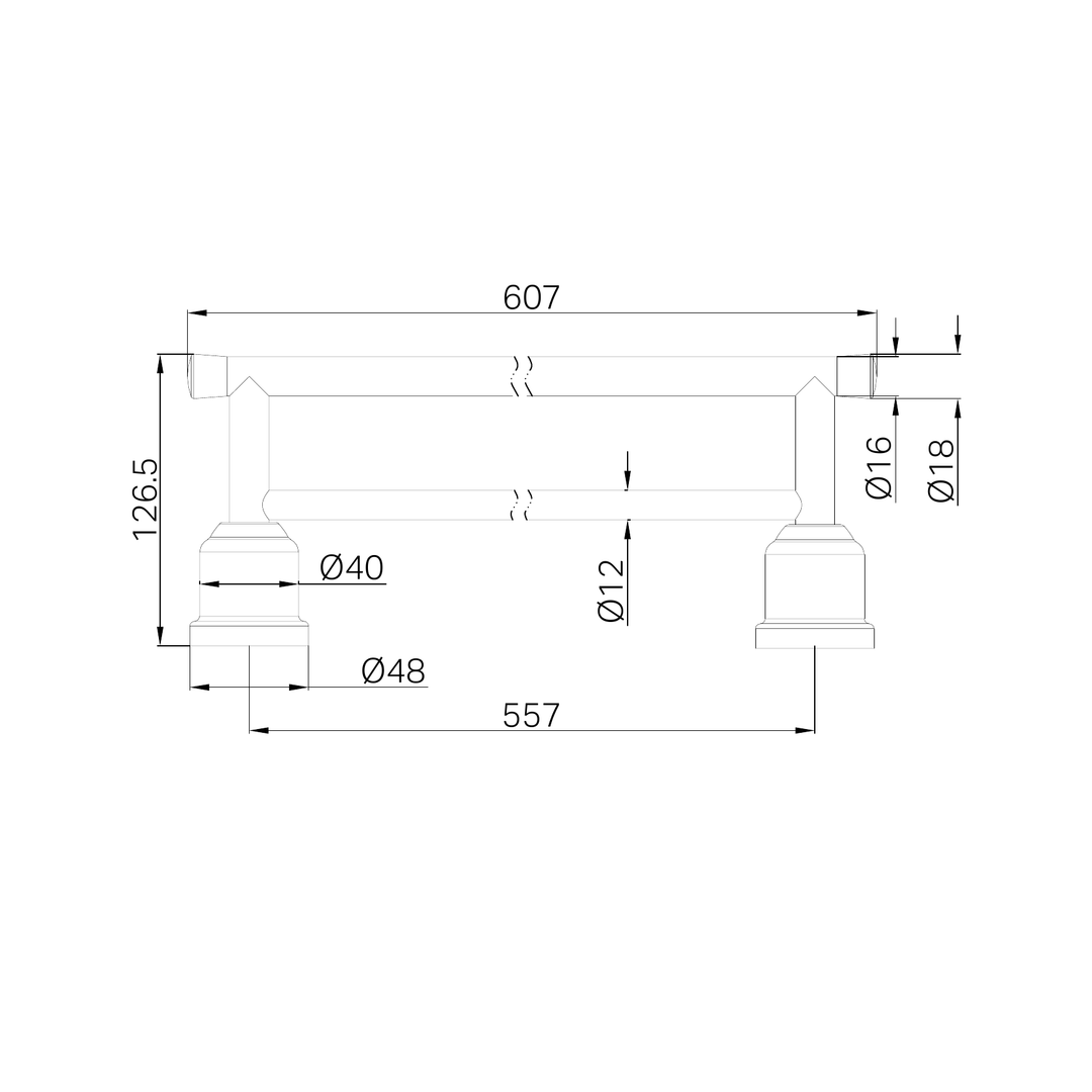 Nero York Double Towel Rail 600mm CP Line Drawing