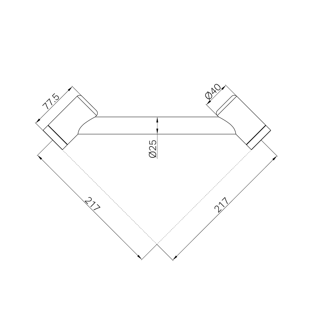 Nero Mecca Care 25mm Footrest Corner Grab Rail 215mm Line Drawing