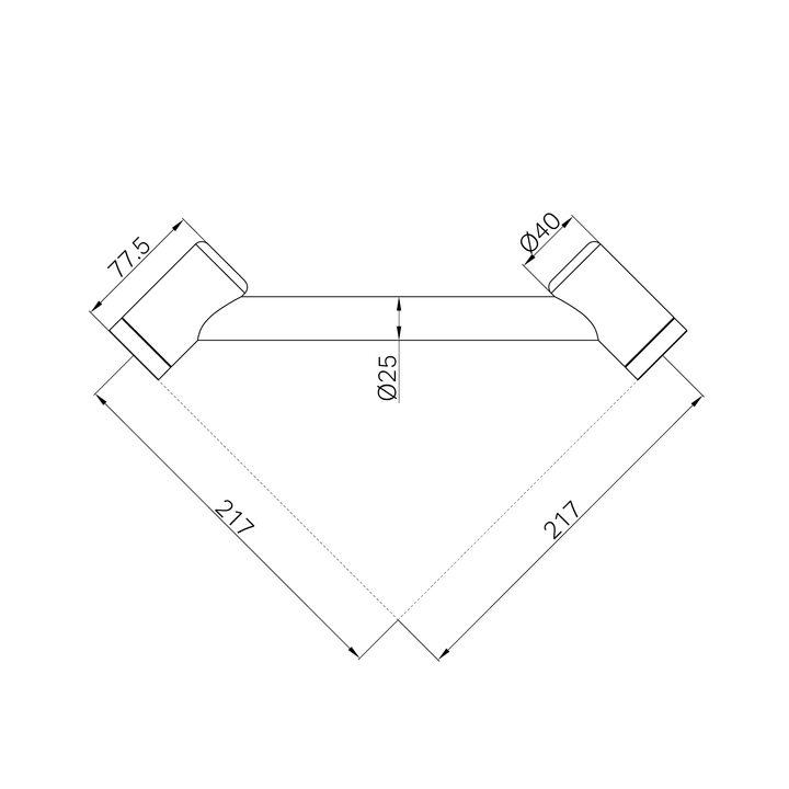 Nero Mecca Care 25mm Footrest Corner Grab Rail 215mm Line Drawing