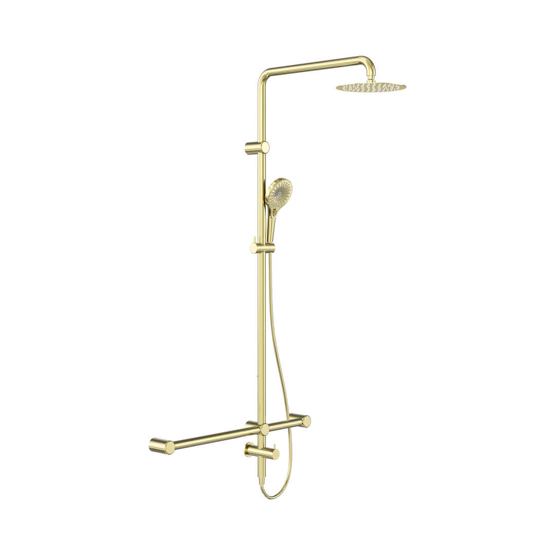 Nero Mecca Care 32mm T Bar Grab Rail 1100x750mm Twin Shower Set Brushed Gold