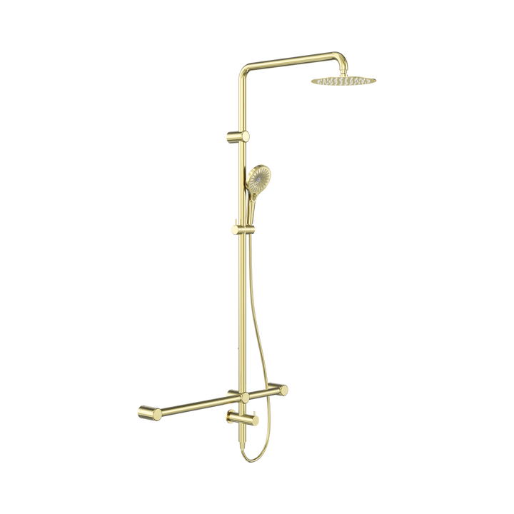 Nero Mecca Care 32mm T Bar Grab Rail 1100x750mm Twin Shower Set Brushed Gold