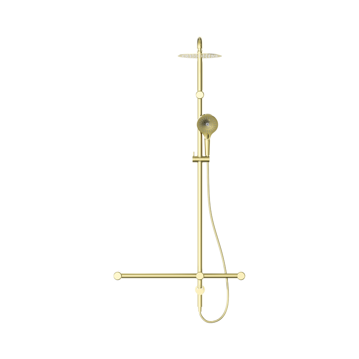 Nero Mecca Care 32mm T Bar Grab Rail 1100x750mm Twin Shower Set Brushed Gold