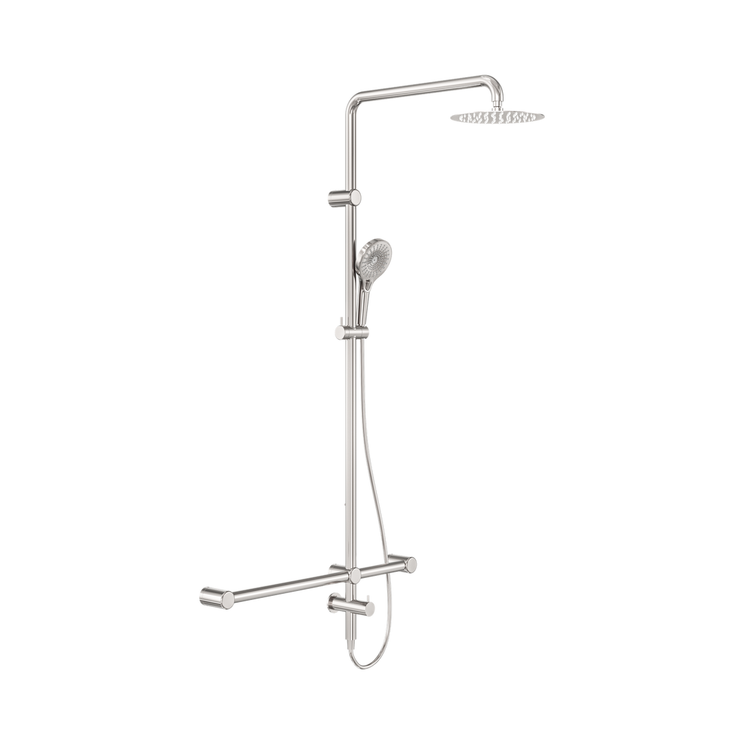 Nero Mecca Care 32mm T Bar Grab Rail 1100x750mm Twin Shower Set Brushed Nickel