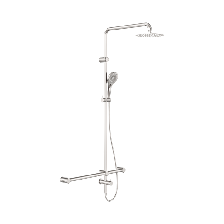 Nero Mecca Care 32mm T Bar Grab Rail 1100x750mm Twin Shower Set Brushed Nickel