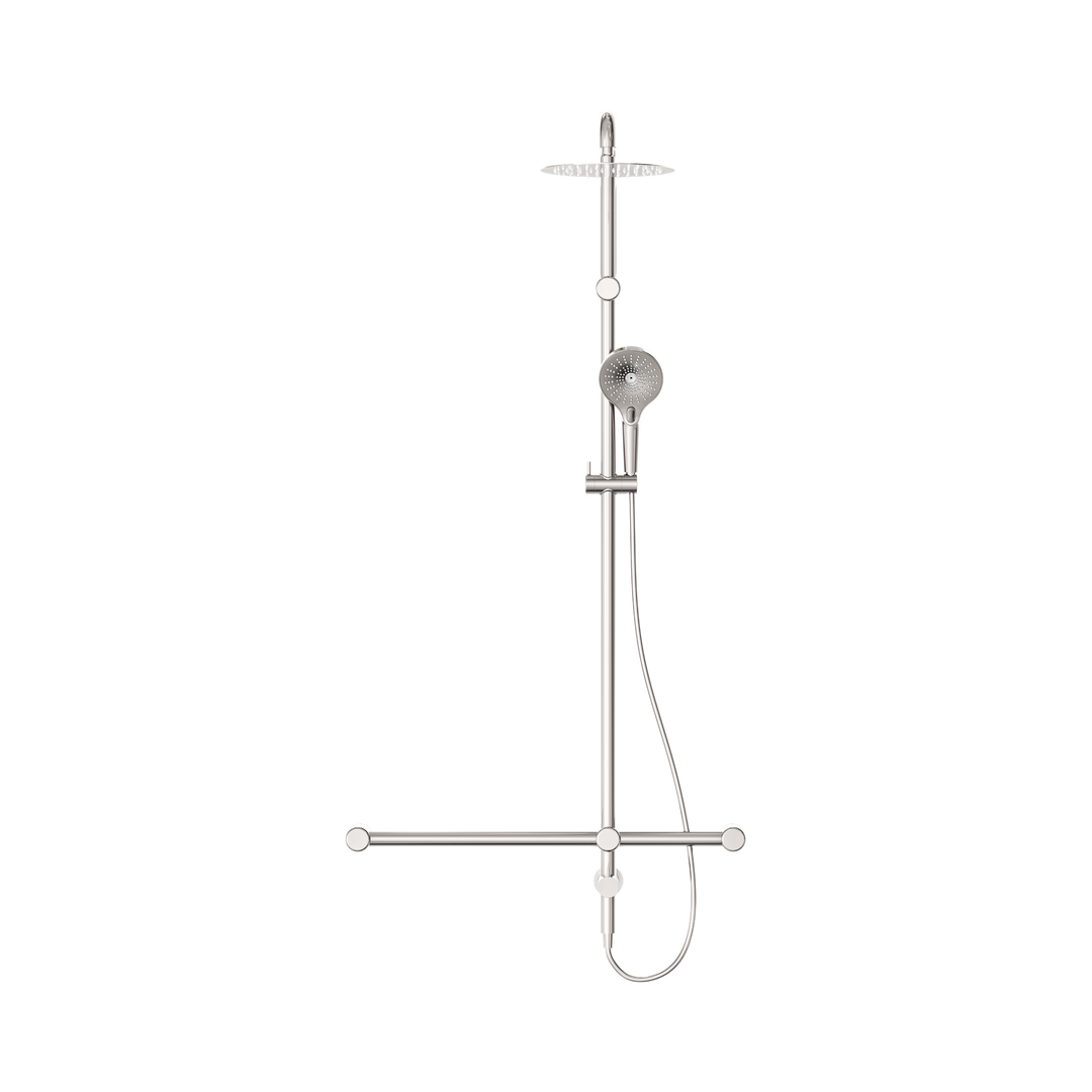 Nero Mecca Care 32mm T Bar Grab Rail 1100x750mm Twin Shower Set Brushed Nickel