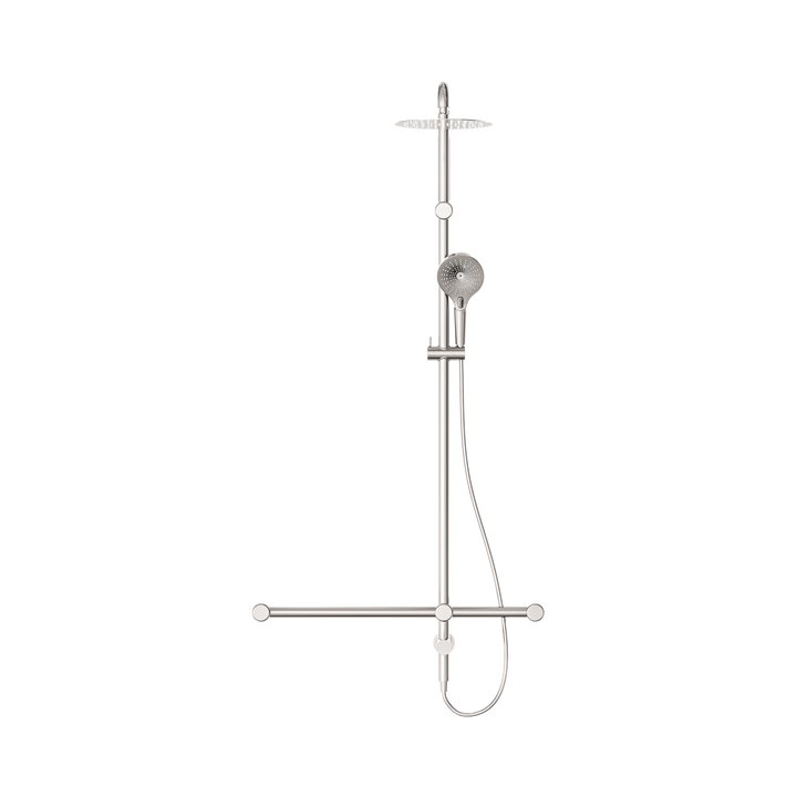 Nero Mecca Care 32mm T Bar Grab Rail 1100x750mm Twin Shower Set Brushed Nickel