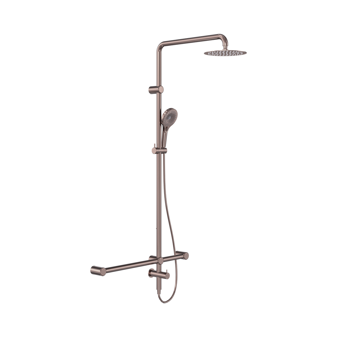 Nero Mecca Care 32mm T Bar Grab Rail 1100x750mm Twin Shower Set Brushed Bronze