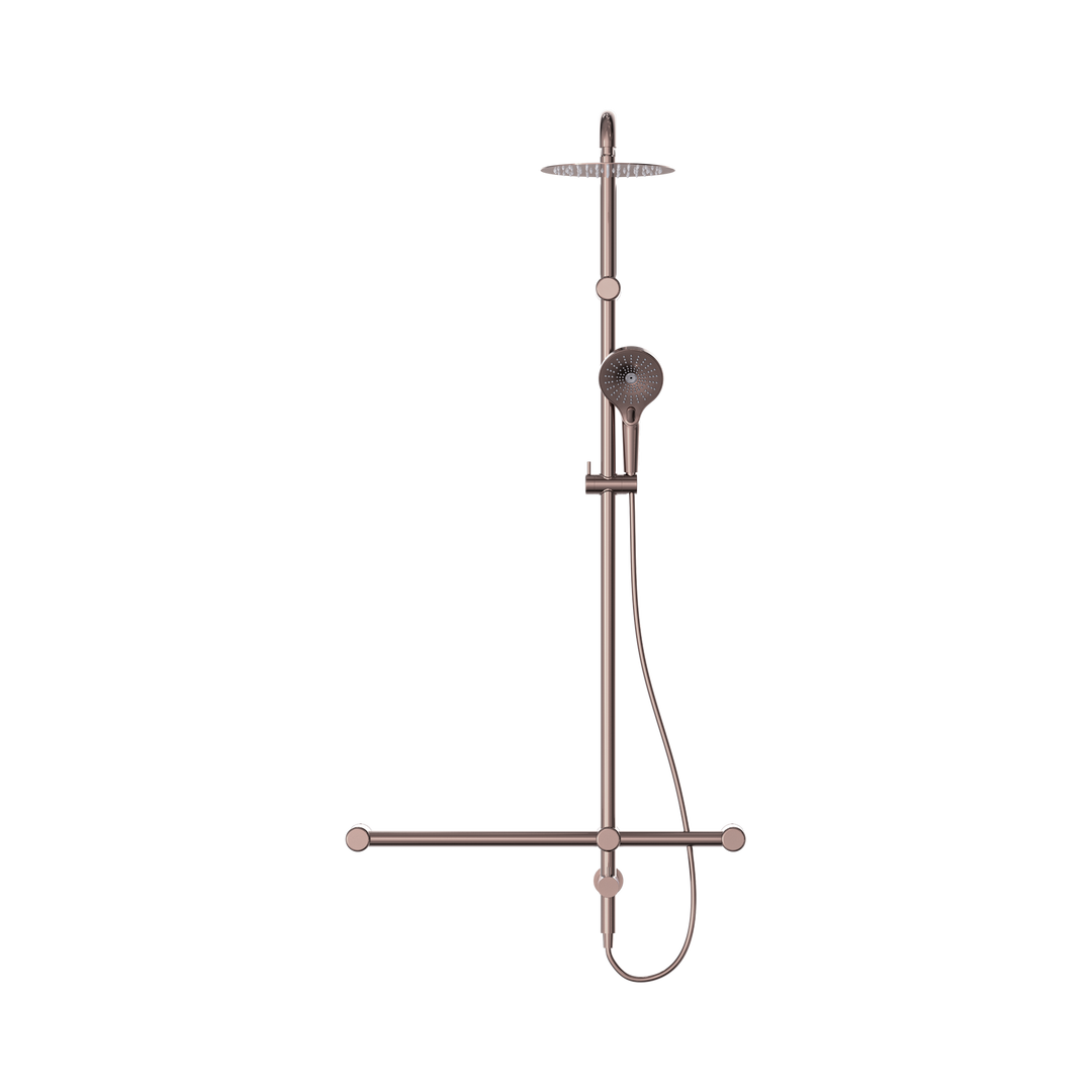 Nero Mecca Care 32mm T Bar Grab Rail 1100x750mm Twin Shower Set Brushed Bronze