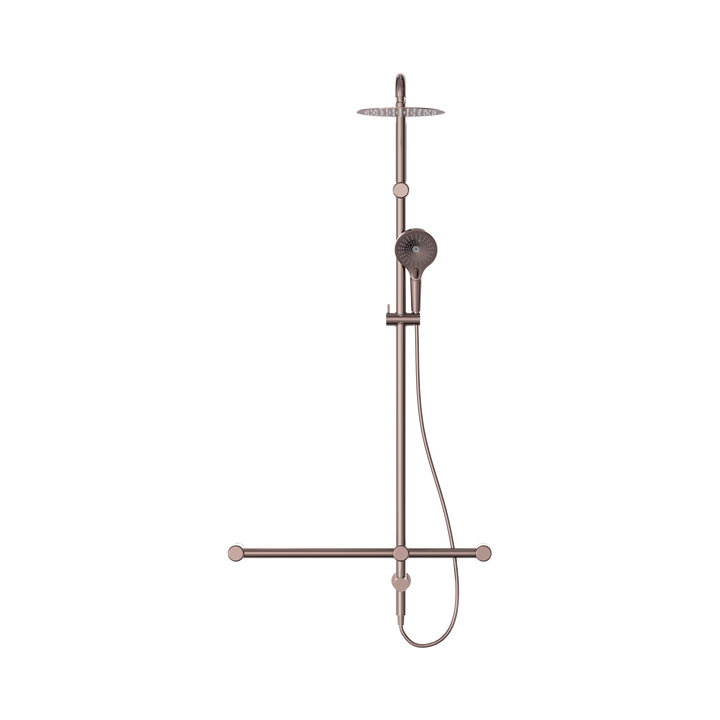 Nero Mecca Care 32mm T Bar Grab Rail 1100x750mm Twin Shower Set Brushed Bronze