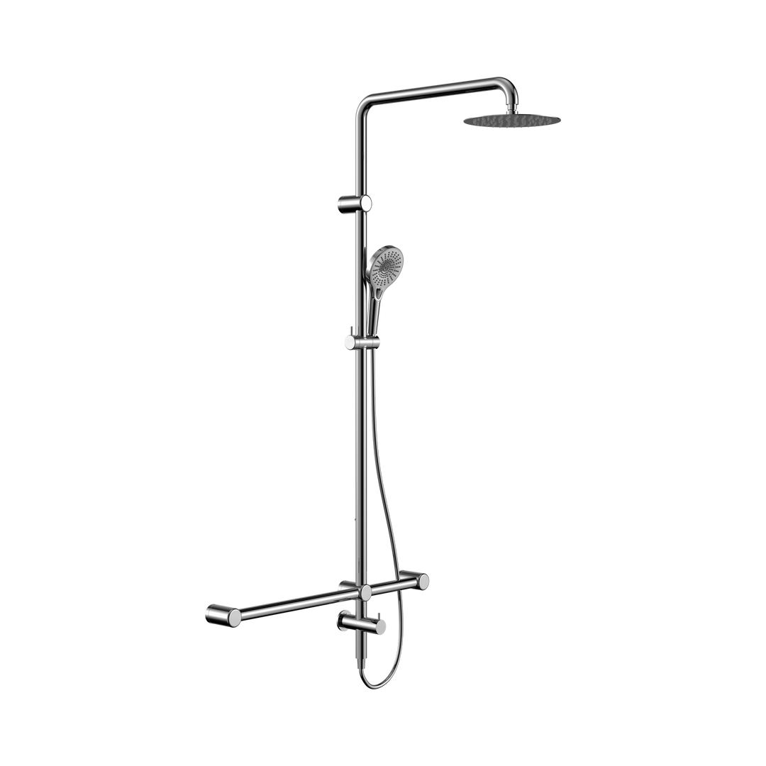Nero Mecca Care 32mm T Bar Grab Rail 1100x750mm Twin Shower Set Chrome