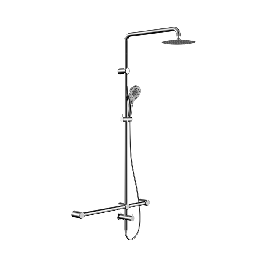 Nero Mecca Care 32mm T Bar Grab Rail 1100x750mm Twin Shower Set Chrome