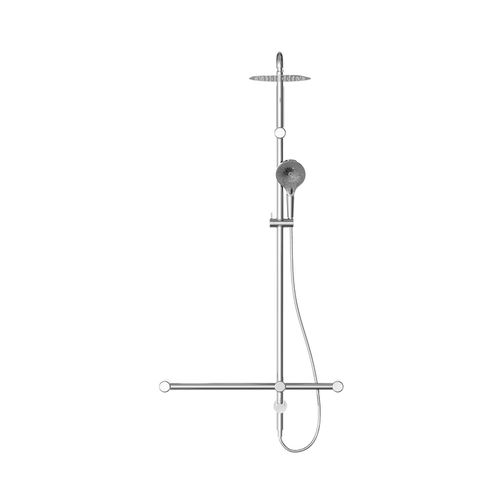 Nero Mecca Care 32mm T Bar Grab Rail 1100x750mm Twin Shower Set Chrome