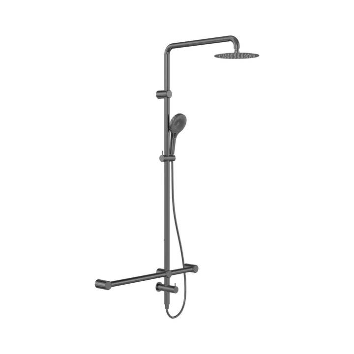 Nero Mecca Care 32mm T Bar Grab Rail 1100x750mm Twin Shower Set Gun Metal