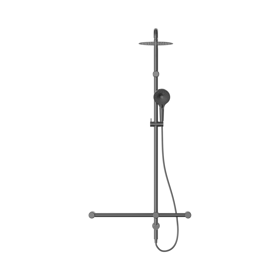 Nero Mecca Care 32mm T Bar Grab Rail 1100x750mm Twin Shower Set Gun Metal