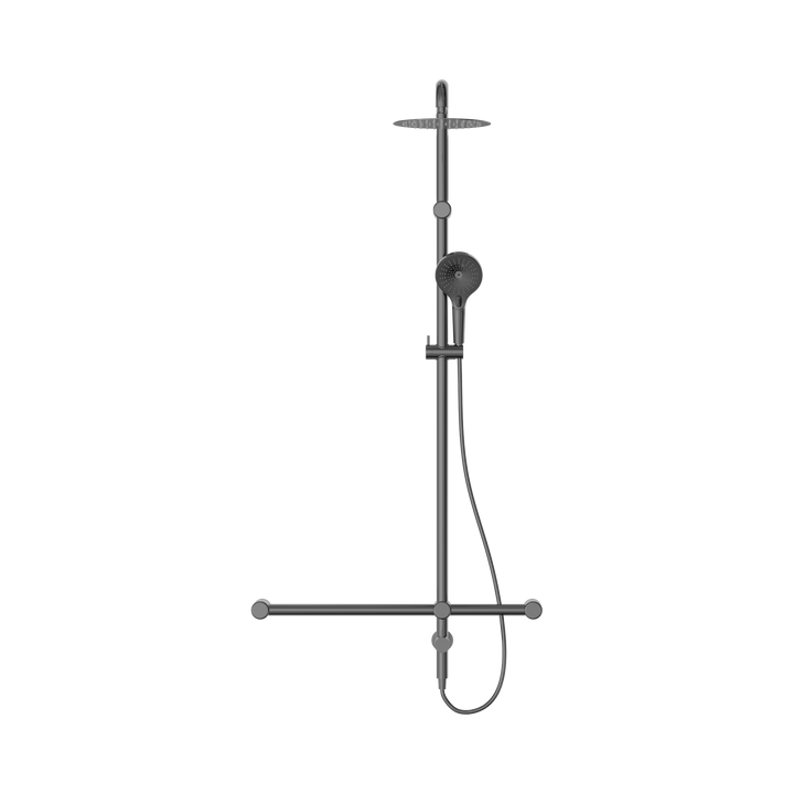 Nero Mecca Care 32mm T Bar Grab Rail 1100x750mm Twin Shower Set Gun Metal