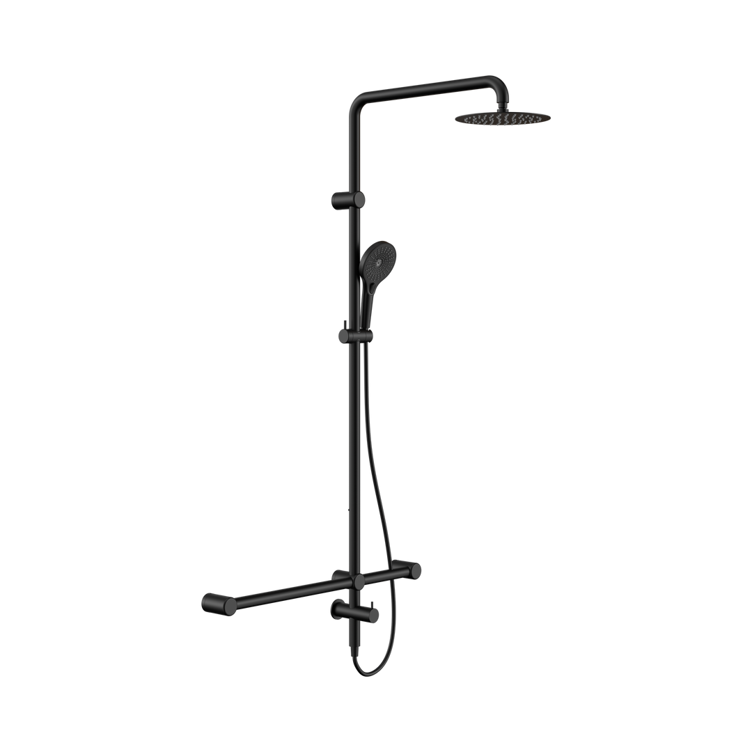 Nero Mecca Care 32mm T Bar Grab Rail 1100x750mm Twin Shower Set Matte Black