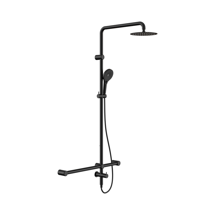 Nero Mecca Care 32mm T Bar Grab Rail 1100x750mm Twin Shower Set Matte Black