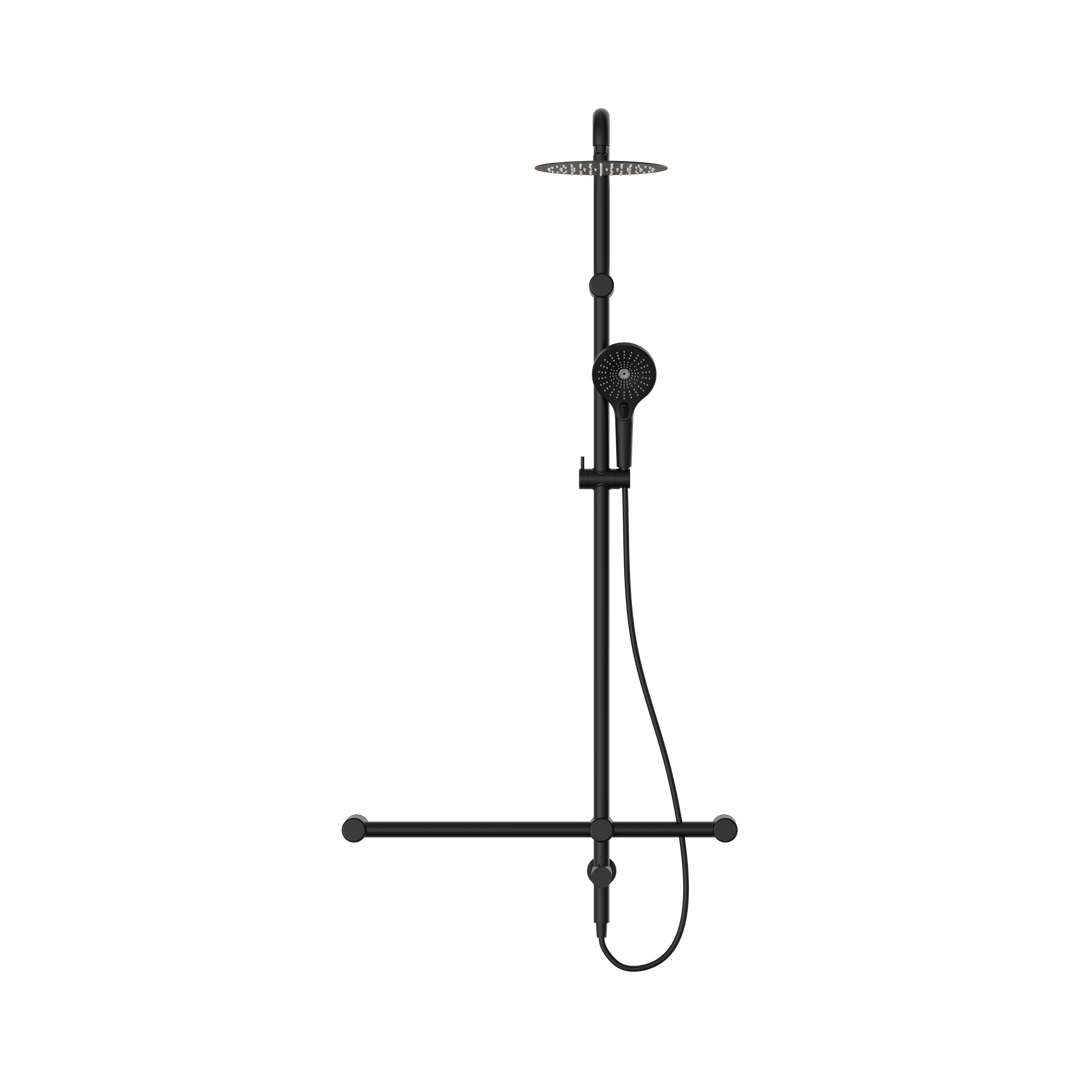 Nero Mecca Care 32mm T Bar Grab Rail 1100x750mm Twin Shower Set Matte Black